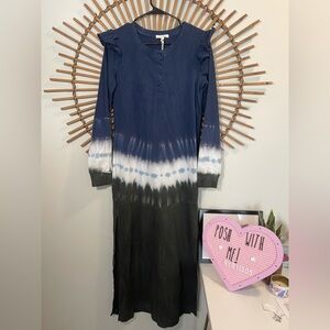 Z Supply NWT Black Iris Tie-Dye LS Ruffle Maxi Dress Boho Casual Day Dress